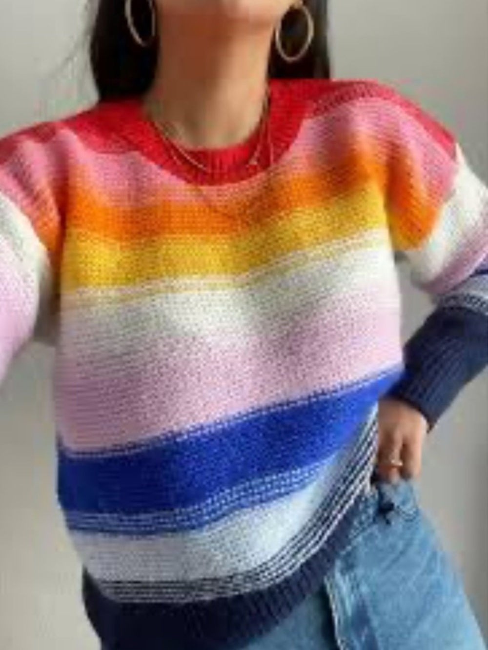 Multicolor Striped Crewneck Sweater - Rainbow Stripe